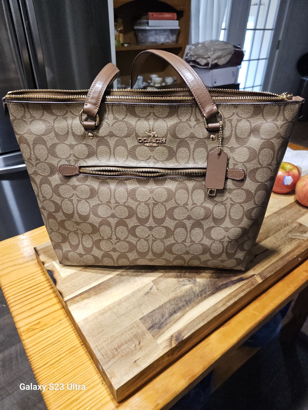 Coach Brown Signature Canvas Tote with Leather Trim - Picture 2 of 7